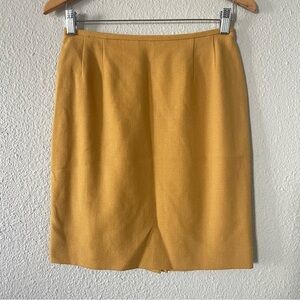 Sassco Classic 100% Wool Pencil Skirt Women’s 6 Petite Yellow Lined Pleated Slit